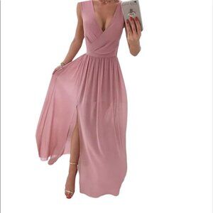 New V-Neck Sleeveless Blush Pink Summer Slit Dress Size M